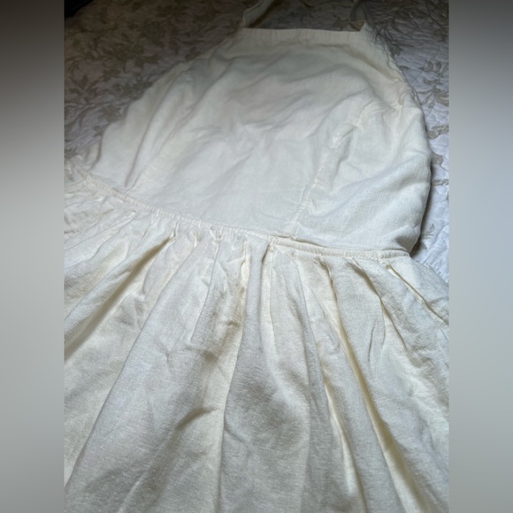 Free People Linen Blend Pinafore Mini Dress Tunic Backless Halter, size large - Picture 3 of 14